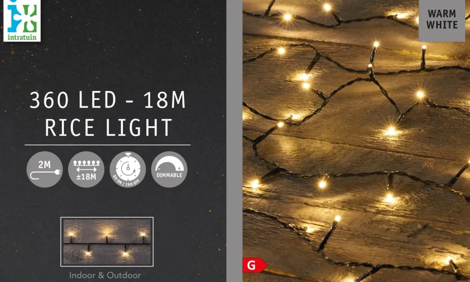 Intratuin Weihnachtsbaum-Lichterkette 18 m mit 360 Reiskorn-LEDs warmweiß| Weihnachtsbaumbeleuchtung