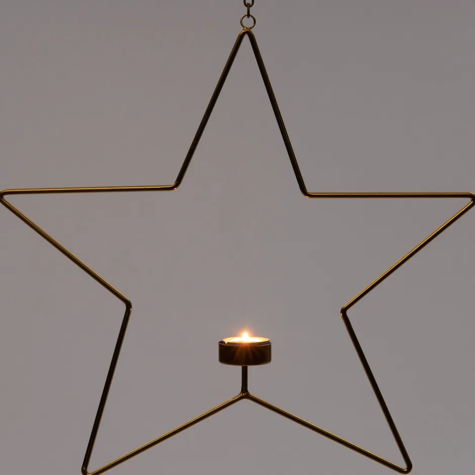 Intratuin Weihnachtsbaumschmuck Stern Maurice gold 29,5 x 4,5 x 29,5 cm| Teelichthalter|Weihnachtsdeko Zum Aufhängen