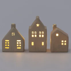 Intratuin Weihnachtsdeko Häuschen Ole grau mit Beleuchtung 9,5 x 5,5 x 11,5 cm| Weihnachtsleuchten