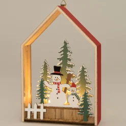 Intratuin Weihnachtsdeko Haus beleuchtet weiß / grün 14,5 x 5 x 22 cm| Weihnachtsfiguren & -Objekte