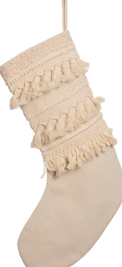 Intratuin Weihnachtsdeko Weihnachtsstrumpf Tassel creme 60 x 28 x 1,5 cm| Weihnachtsdeko Zum Aufhängen