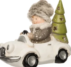 Intratuin Weihnachtsdeko Mädchen in Auto weiß / creme LED 20,5 x 11 x 16 cm| Weihnachtsfiguren & -Objekte