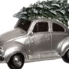 Intratuin Weihnachtsdorf Auto Beetle mit Weihnachtsbaum silber 11 x 5,3 x 7 cm| Weihnachtsdorf Figuren & Objekte