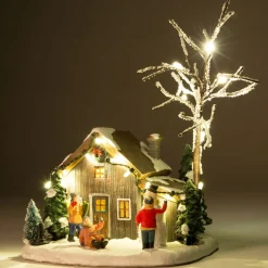 Intratuin Weihnachtsdorf Miniatur-Haus mit Baum 14 x 13,5 x 19 cm| Weihnachtshäuschen