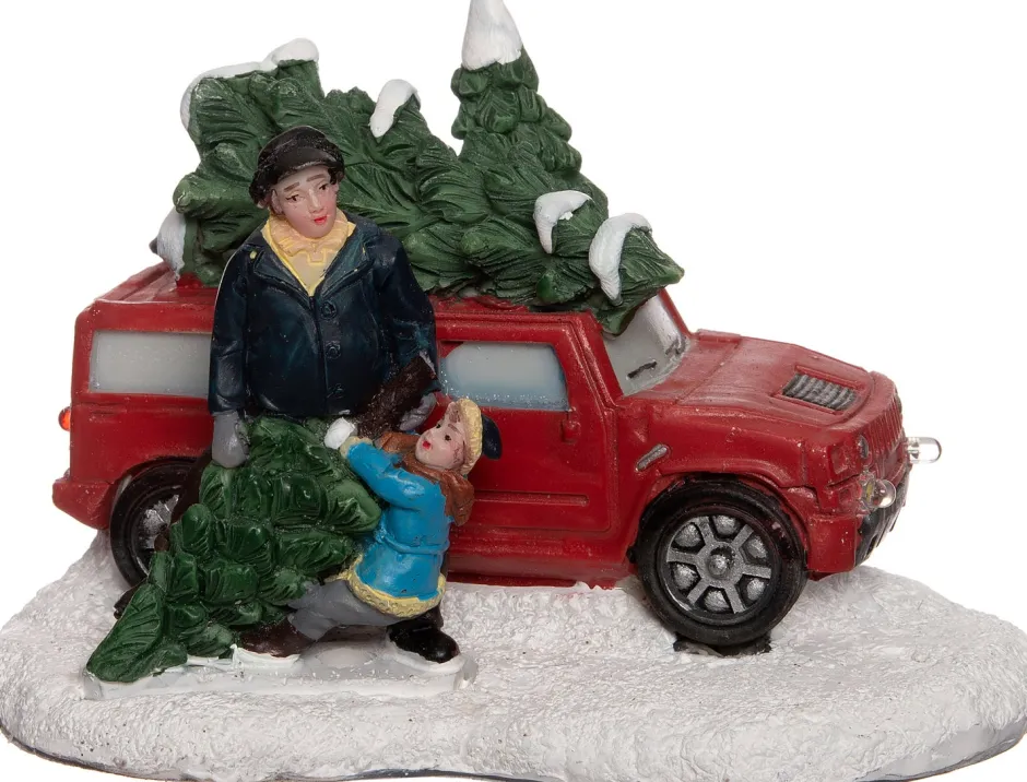 Intratuin Weihnachtsdorf Miniatur-Auto mit Weihnachtsbaum 11,5 x 7,8 x 7,6 cm| Weihnachtsdorf Figuren & Objekte
