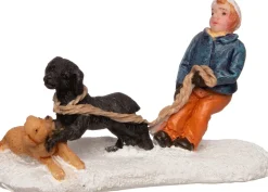 Intratuin Weihnachtsdorf Figur Kind mit spielenden Hunden 7 x 3 x 5 cm| Weihnachtsdorf Figuren & Objekte