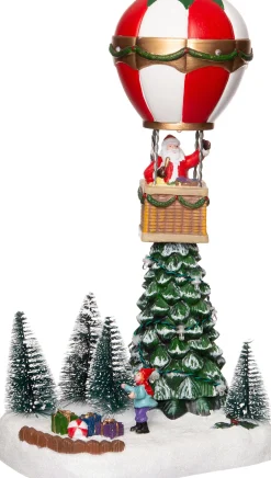 Intratuin Weihnachtsdorf Miniatur-Heißluftballon mit Weihnachtsmann 16,5 x 12,5 x 28 cm| Weihnachtsdorf Figuren & Objekte
