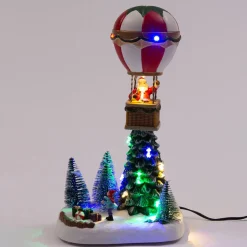 Intratuin Weihnachtsdorf Miniatur-Heißluftballon mit Weihnachtsmann 16,5 x 12,5 x 28 cm| Weihnachtsdorf Figuren & Objekte