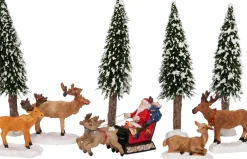 Intratuin Weihnachtsdorf Figur Weihnachtsmann mit Rentieren 22,5 x 9 x 39 cm 9-teilig| Weihnachtsdorf Figuren & Objekte|Weihnachtsdorf Sets