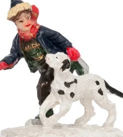 Intratuin Weihnachtsdorf Figur Junge mit Schlittschuhen und Hund 4,5 x 3,5 x 5 cm| Weihnachtsdorf Figuren & Objekte