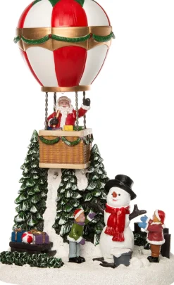 Intratuin Weihnachtsdorf Miniatur Heißluftballon mit Weihnachtsmann 15,5 x 12 x 25 cm| Weihnachtsdorf Figuren & Objekte