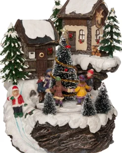 Intratuin Weihnachtsdorf Miniatur-Häuser mit Weihnachtsbaum 17,5 x 19,5 x 19 cm| Weihnachtsdorf Figuren & Objekte