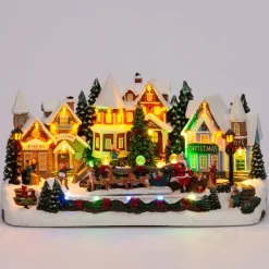 Intratuin Weihnachtsdorf Miniatur mit Rentierschlitten 44 x 25,5 x 23 cm| Weihnachtshäuschen