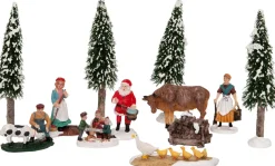 Intratuin Weihnachtsdorf Figur Weihnachtsmann mit Bauernhoftieren 22,5 x 9 x 39 cm 12-teilig| Weihnachtsdorf Figuren & Objekte|Weihnachtsdorf Sets