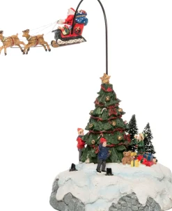 Intratuin Weihnachtsdorf Figur Weihnachtsmann mit Schlitten und Baum 16 x 15,5 x 29 cm| Weihnachtsdorf Figuren & Objekte