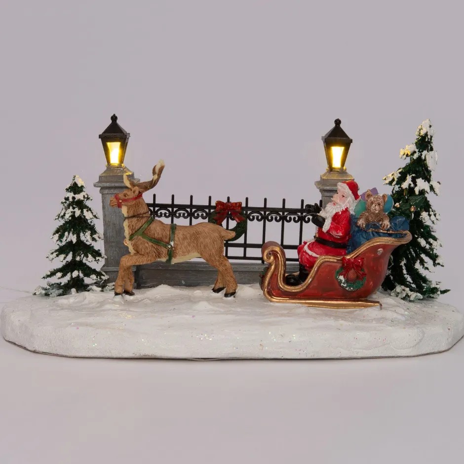Intratuin Weihnachtsdorf Figur Weihnachtsmann mit Schlitten 20,5 x 11 x 11 cm| Weihnachtsdorf Figuren & Objekte