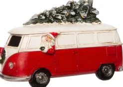 Intratuin Weihnachtsfigur Deko-Weihnachtsmann in im VW-Bus Bulli rot 15,5 x 7 x 10 cm| Weihnachtsfiguren & -Objekte