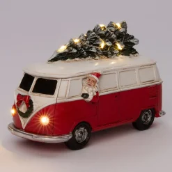 Intratuin Weihnachtsfigur Deko-Weihnachtsmann in im VW-Bus Bulli rot 15,5 x 7 x 10 cm| Weihnachtsfiguren & -Objekte