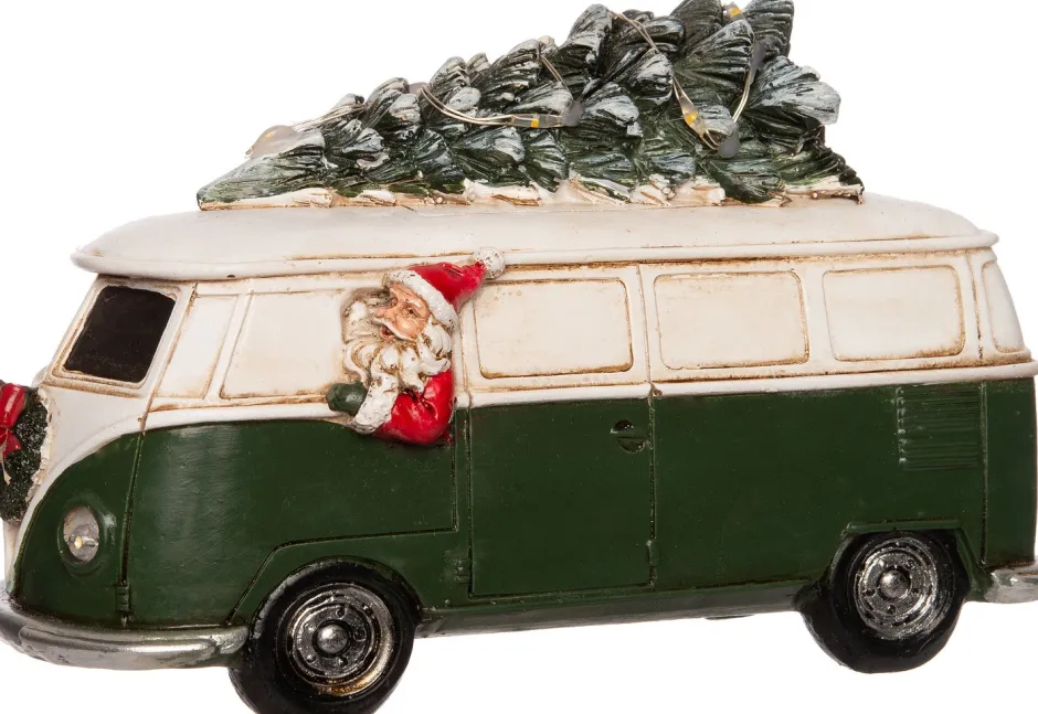 Intratuin Weihnachtsfigur Deko-Weihnachtsmann in im VW-Bus Bulli grün 15,5 x 7 x 10 cm| Weihnachtsfiguren & -Objekte