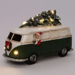 Intratuin Weihnachtsfigur Deko-Weihnachtsmann in im VW-Bus Bulli grün 15,5 x 7 x 10 cm| Weihnachtsfiguren & -Objekte