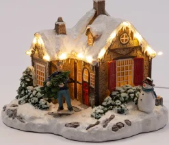 Intratuin Weihnachtshäuschen Mann mit Weihnachtsbaum 18 x 16 x 15 cm| Weihnachtshäuschen