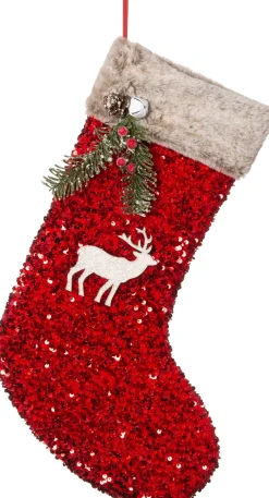 Intratuin Weihnachtssocke Pailletten Hirsch rot 52 x 18 x 2 cm| Weihnachtsdeko Zum Aufhängen