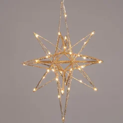 Intratuin Weihnachtsstern Yvan gold beleuchtet mit 25 LEDs warmweiß D 29 H 36 cm| Weihnachtsdeko Zum Aufhängen|Weihnachtssterne