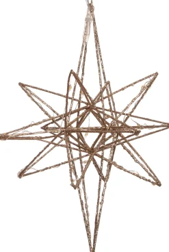 Intratuin Weihnachtsstern Yvan gold beleuchtet mit 25 LEDs warmweiß D 21 H 25 cm| Weihnachtsdeko Zum Aufhängen|Weihnachtssterne