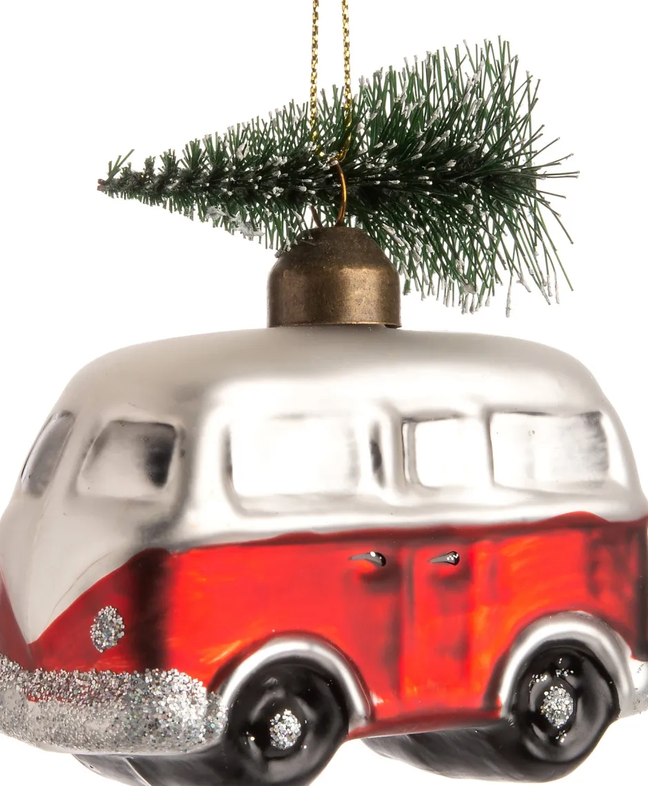 Intratuin Weihnachtsbaumschmuck Bus Bulli rot / weiß 8,7 x 4,7 x 8,7 cm| Weihnachtskugeln & -Anhänger