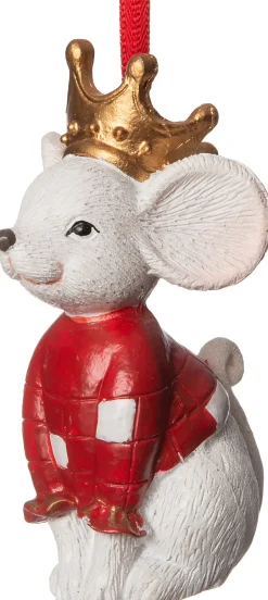 Intratuin  Weihnachtsbaumschmuck Maus mit Krone weiß 4,5 x 4 x 7 cm| Weihnachtskugeln & -Anhänger