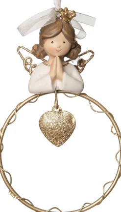 Intratuin  Weihnachtsbaumschmuck Engel mit Herz gold/weiß 9,5 x 3,5 x 15 cm| Weihnachtskugeln & -Anhänger