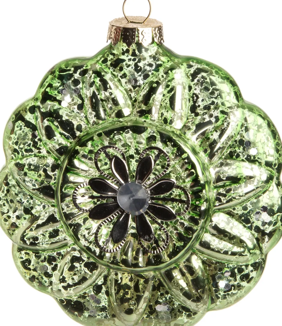 Intratuin Weihnachtsbaumschmuck Blume Louisia grün 10 x 10 x 4 cm| Weihnachtskugeln & -Anhänger