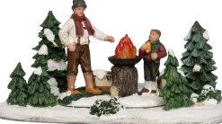 Intratuin  Weihnachtsdorf Figur Lagerfeuer mit Mann und Kind 15 x 8,5 x 8 cm| Weihnachtshäuschen