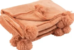 Intratuin J-Line Decke Pompom rosa 170 x 130 cm| Decken & Plaids