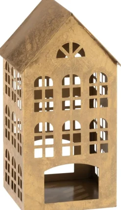 Intratuin J-Line Teelichthalter Haus Kappa gold 17,5 x 17 x 32,5 cm| Teelichthalter