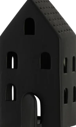 Intratuin J-Line Teelichthalter Haus Caroline schwarz 11 x 9,5 x 21,5 cm| Teelichthalter