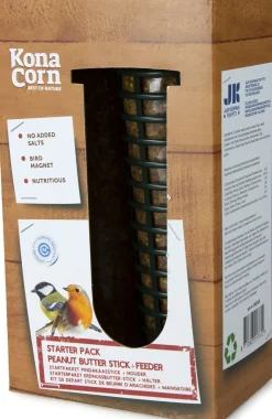 Intratuin Konacorn Vogelfutter Starterpaket Erdnussbutter-Stick mit Halter| Gartenvögel|Vogelfutter