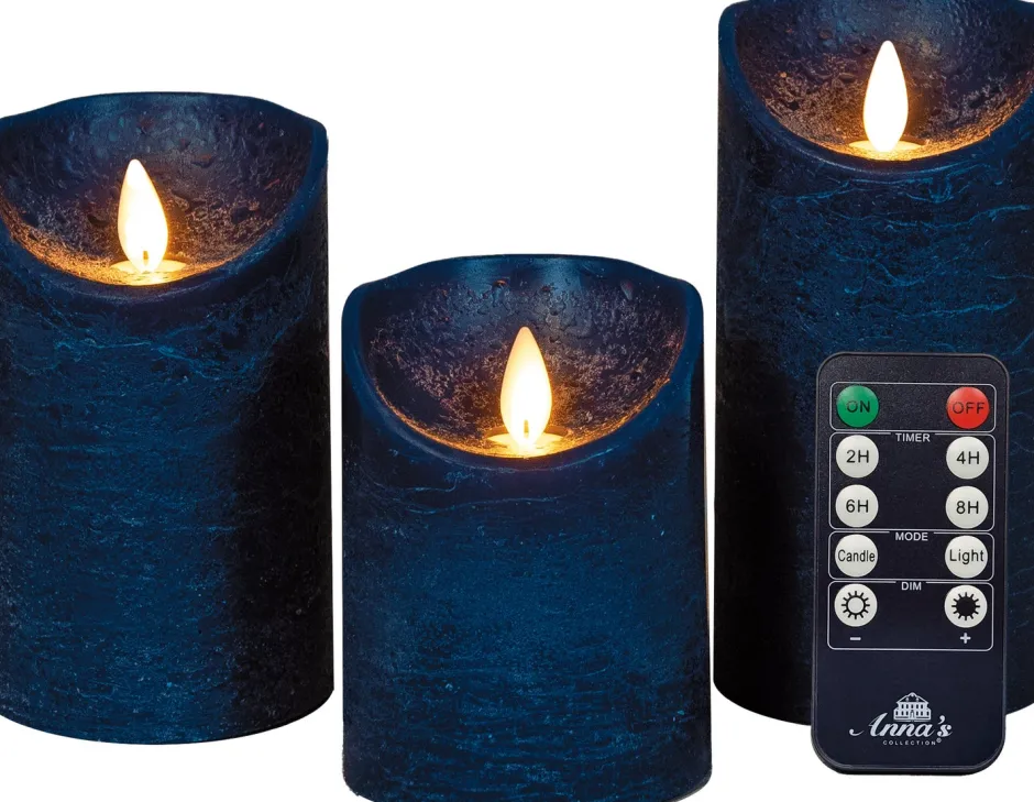 Intratuin LED Kerzen Rustic 3er-Set mit Fernbedienung blau| Led Kerzen