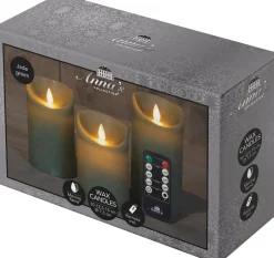 Intratuin LED Kerzen Rustic 3er-Set mit Fernbedienung grün| Led Kerzen