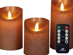 Intratuin LED Kerzen Rustic 3er-Set mit Fernbedienung orange / kupfer| Led Kerzen