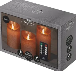 Intratuin LED Kerzen Rustic 3er-Set mit Fernbedienung orange / kupfer| Led Kerzen
