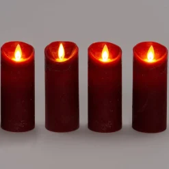 Intratuin LED Kerzen-Set 4 St. 'Rustik' mit Fernbedienung D 5,2 H 12,5 cm bordeaux| Led Kerzen