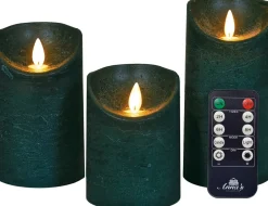Intratuin LED Kerzen-Set 3 St. 'Rustik' mit Fernbedienung grün| Led Kerzen