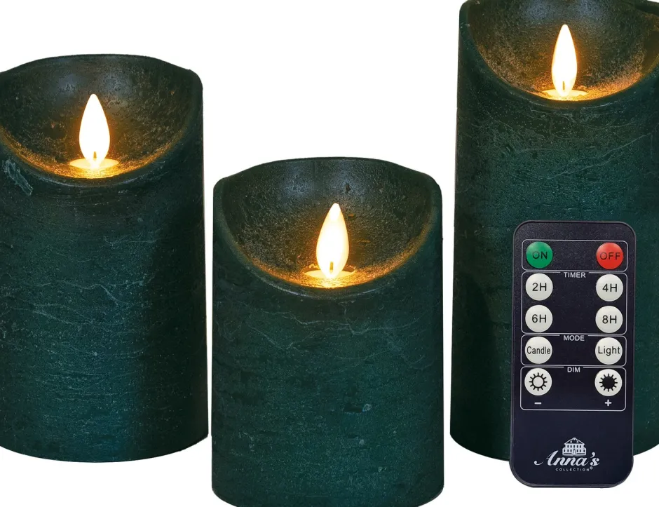 Intratuin LED Kerzen-Set 3 St. 'Rustik' mit Fernbedienung grün| Led Kerzen