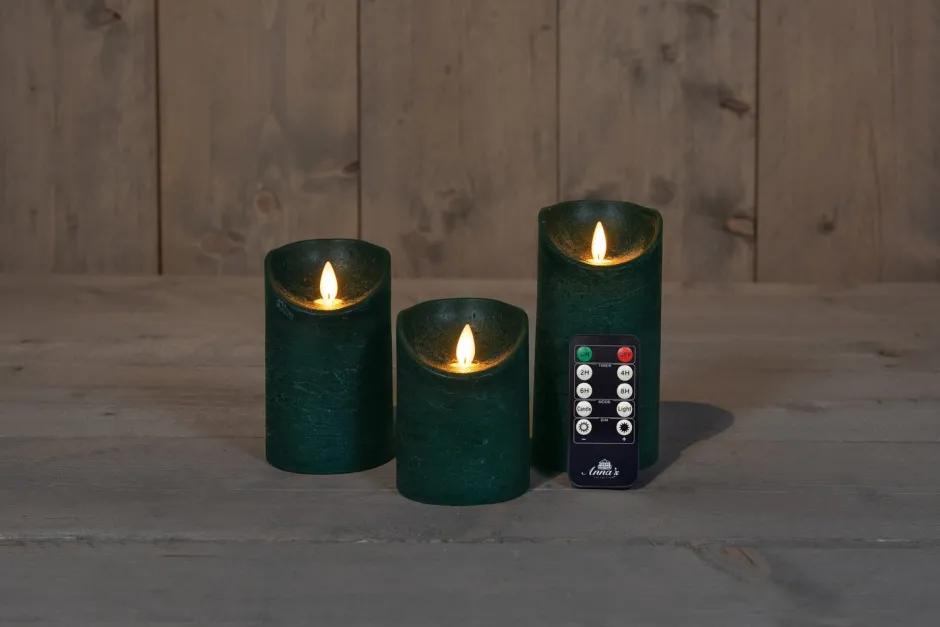 Intratuin LED Kerzen-Set 3 St. 'Rustik' mit Fernbedienung grün| Led Kerzen