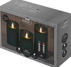 Intratuin LED Kerzen-Set 3 St. 'Rustik' mit Fernbedienung grün| Led Kerzen