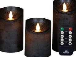 Intratuin LED Kerzen-Set 'Rustik' mit Fernbedienung anthrazit 3 St.| Led Kerzen