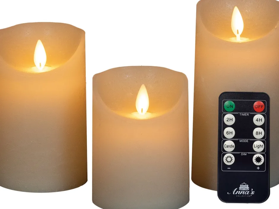 Intratuin LED Kerzen-Set 'Rustik' mit Fernbedienung elfenbein 3 St.| Led Kerzen