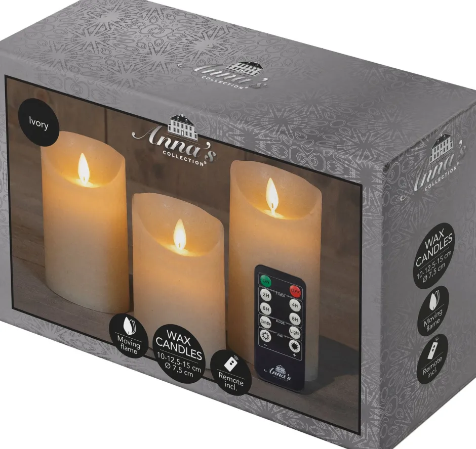 Intratuin LED Kerzen-Set 'Rustik' mit Fernbedienung elfenbein 3 St.| Led Kerzen