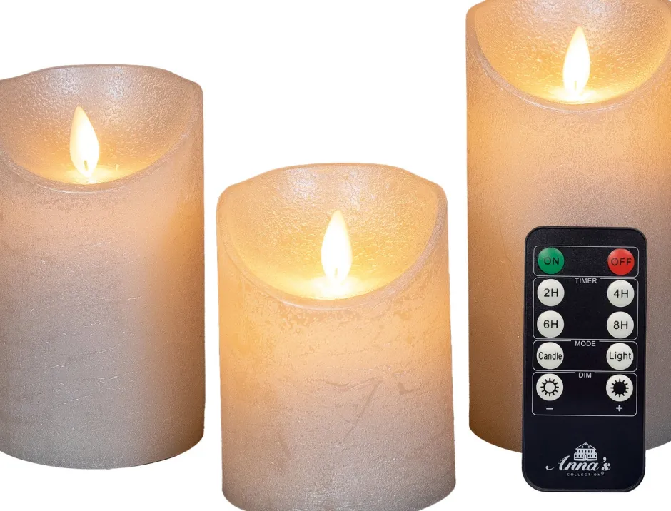 Intratuin LED Kerzen-Set 'Rustik' mit Fernbedienung perlweiß 3 St.| Led Kerzen